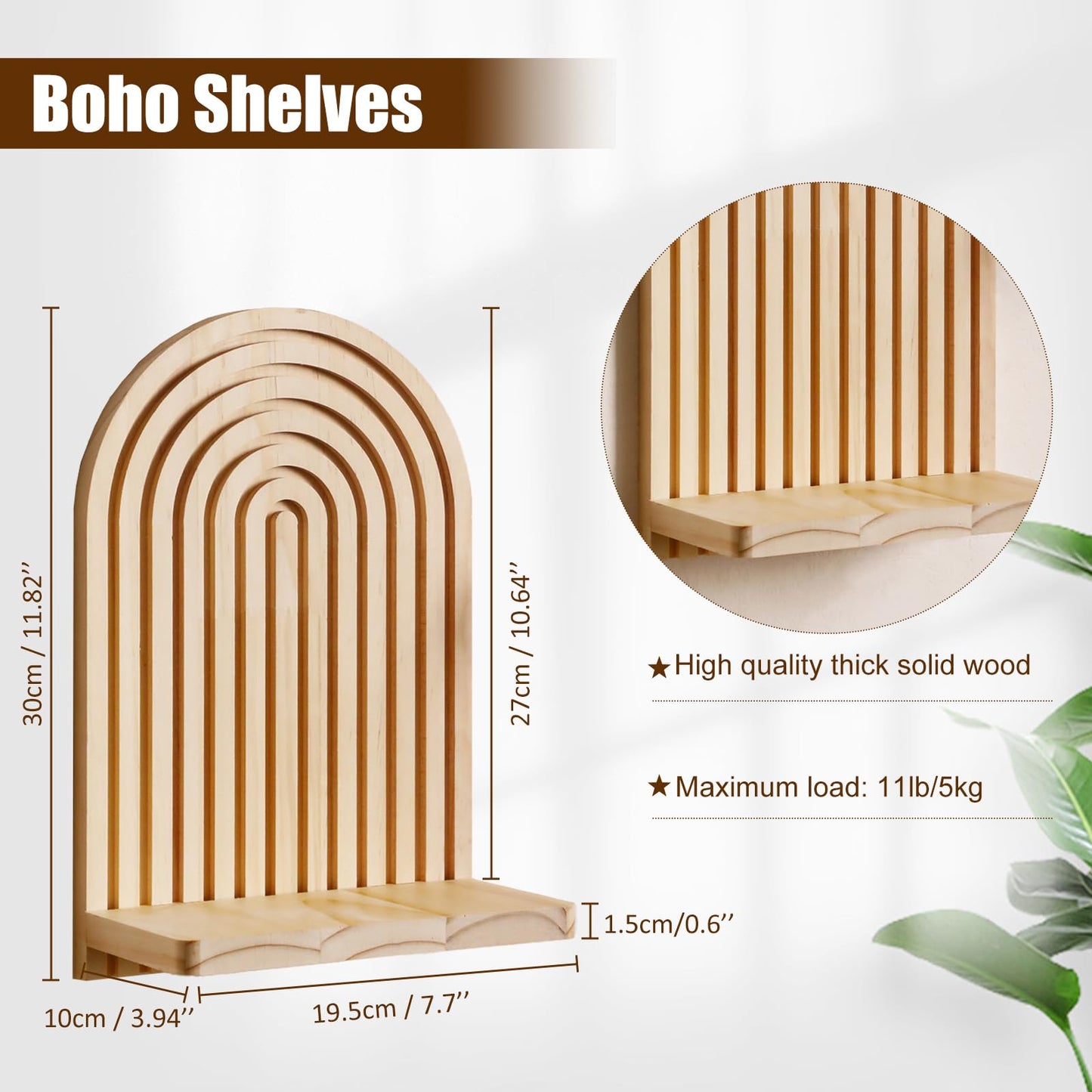Artilady 2 Pack Boho Wood Wall Hanging Shelf - Handmade Rainbow Arch Floating Shelves Trinket Storage Rack Modern Wall Decor for Bedroom Living Room Nursery Bathroom