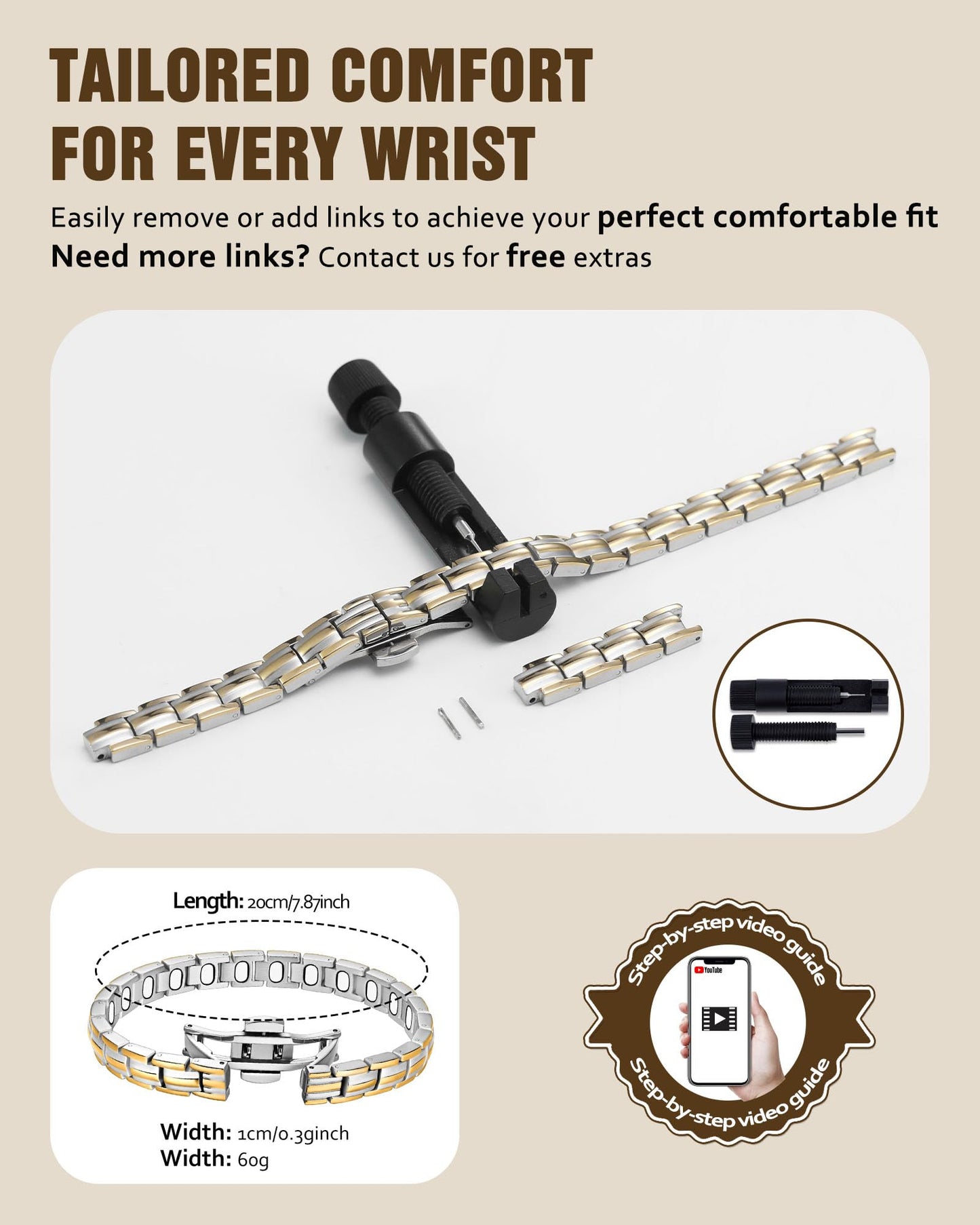 Jecanori 5X Strength Magnetic Bracelets for Women —Updated 5,000 Gauss Ellipse Magnets — Premium Butterfly Clasp & Adjustable Length,Silver,Golden