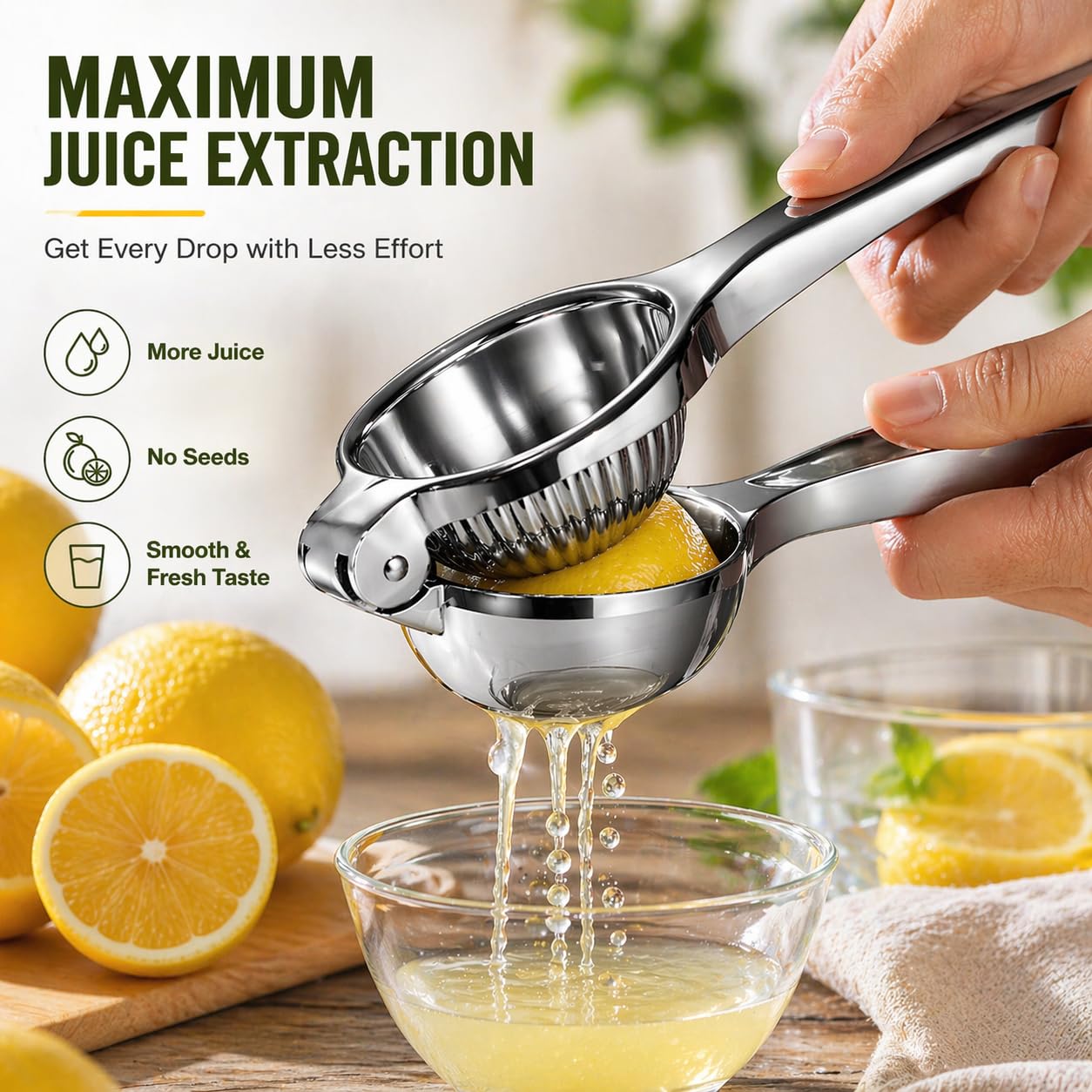 TEZZ Premium Lemon Squeezer, Large Heavy Duty Handhelp Juicer for Lemon, Metal Hand Press Citrus Juicer, Lime Squeezer Bar Tool, Manual Citrus Press