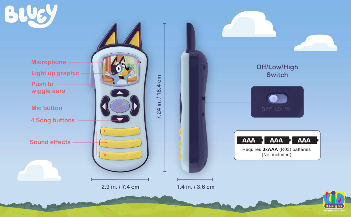 Bluey Toy Remote Control for Toddlers with Built-in Music and Sound Effects, Bluey Toys for Kids