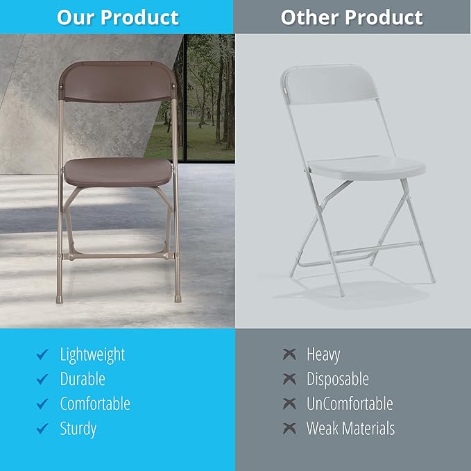 Flash Furniture Hercules Series Plastic Folding Chair Brown - 10 Pack 650LB Weight Capacity Comfortable Event Chair-Lightweight Folding Chair