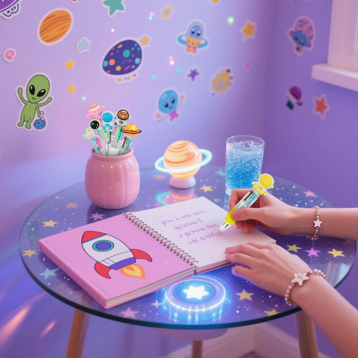 30Pcs Mini Multicolor Pens in One 4-in-1 Cute Pens Bulk for Kids, Ballpoint Pen for Birthdays and Children's Parties, Fun Gifts Assorted Ink Kawaii Pen(Space)