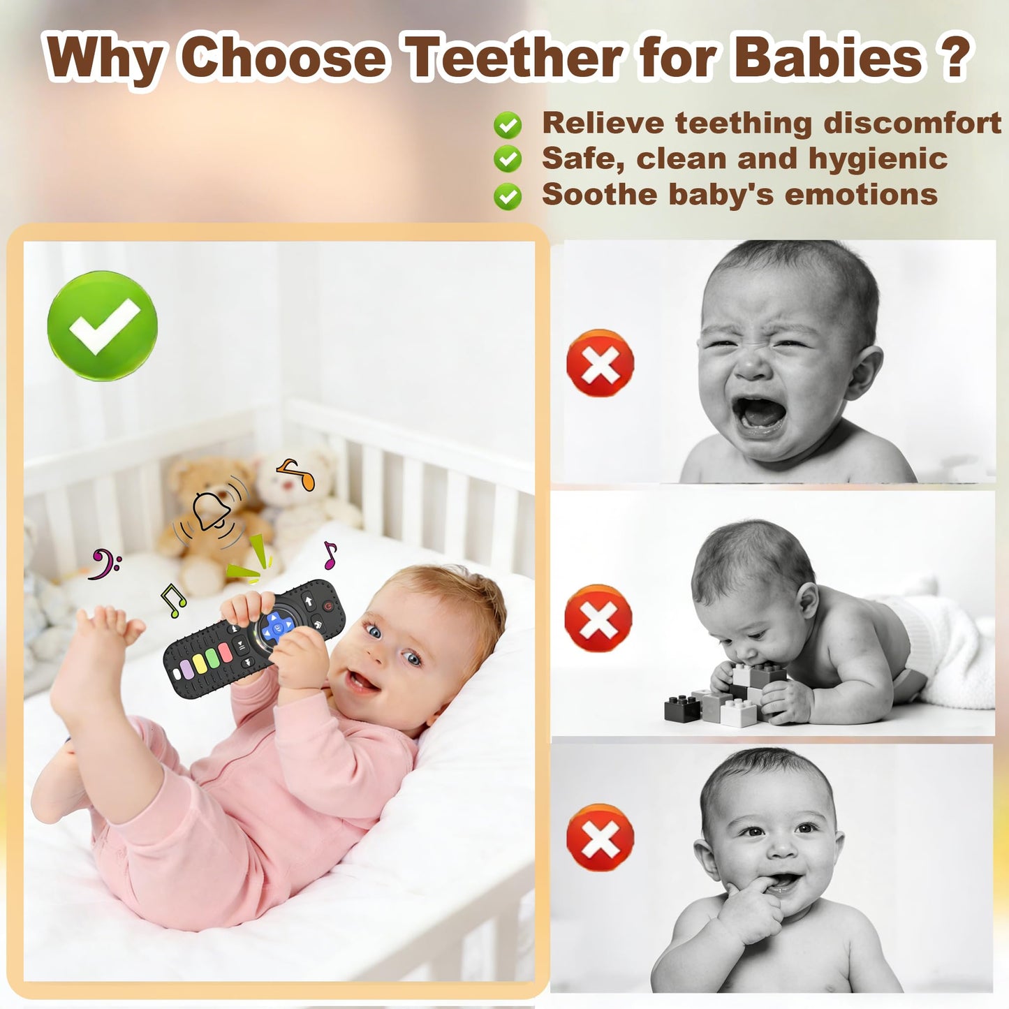 2Pack Teething Toys for Baby 3-6 Months, Teethers for Babies 6-12 Months, Remote Rattle Ring Teether for Baby, Sensory Toys for Babies, Baby Chew Toy