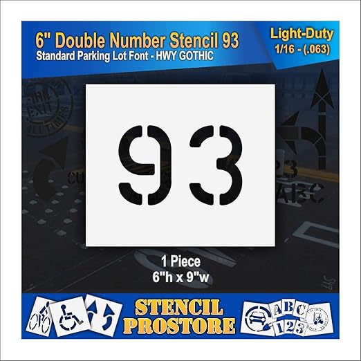 Pavement, Curb, and WheelStop Stencils - 6 inch Double Number Stencil - (93) - 6" x 9" x 1/16" (63 mil) - Light-Duty