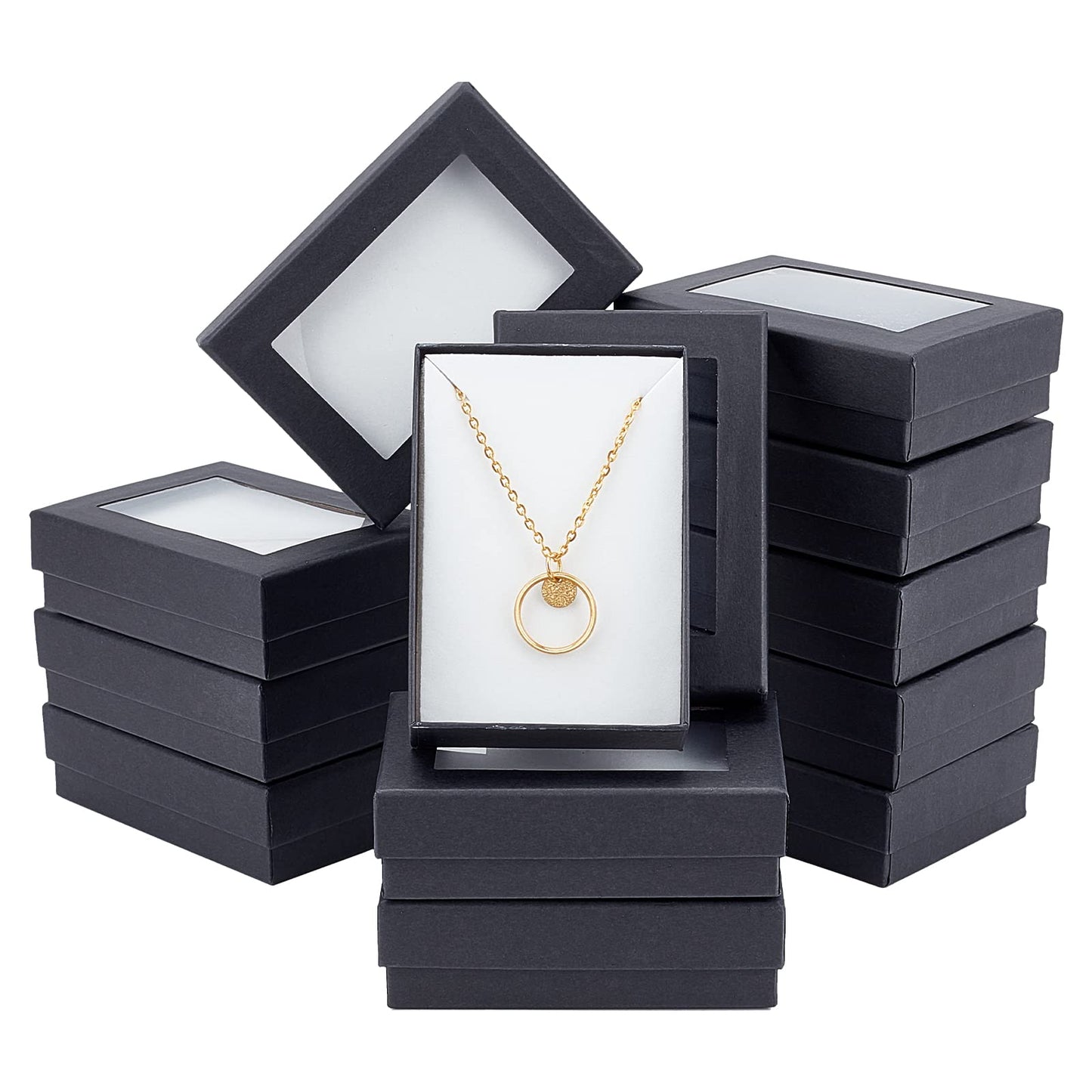 NBEADS 24 PCS Black Gift Boxes with Window Presentation Box with Padding - Birthday Gift Box - Necklace Box Earring Box Ring Box Cardboard Jewelry Boxes 3.54"x2.56"x1.1"