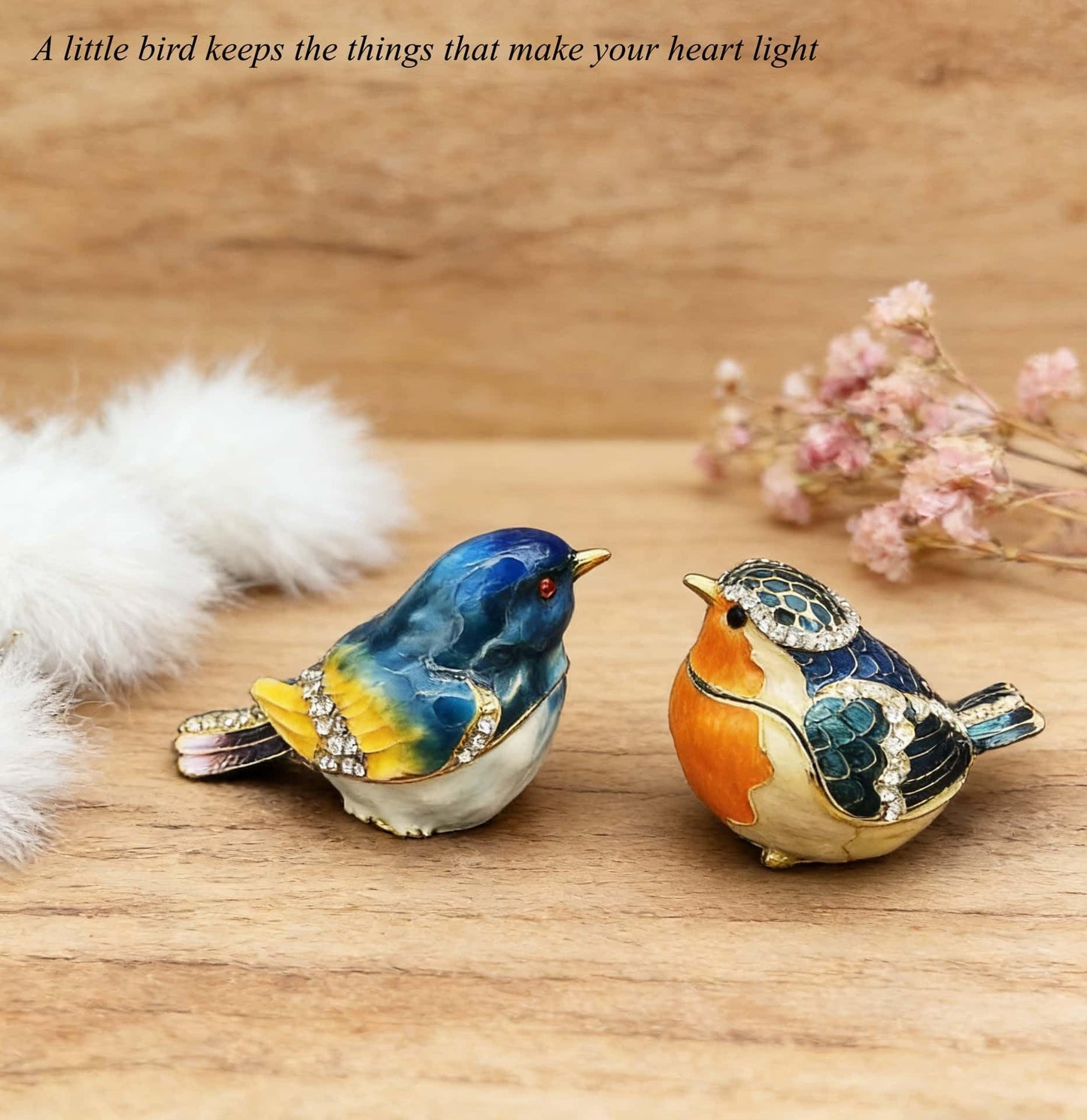 JWT Astyle Robin Bird Hinged Jewelry Box with Stones, Collectible Animal Trinket Box.Rings Earrings Storage Boxes,Bird Figurine Home Decor Gift