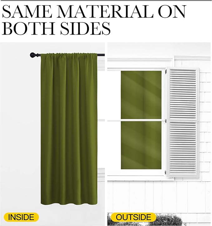 NICETOWN Bedroom Curtains Draperies with Rod Pocket, Nursery Essential Thermal Insulated Blackout Curtain Panels for Small Window (Olive Green, 1 Pair, 34 x 63)