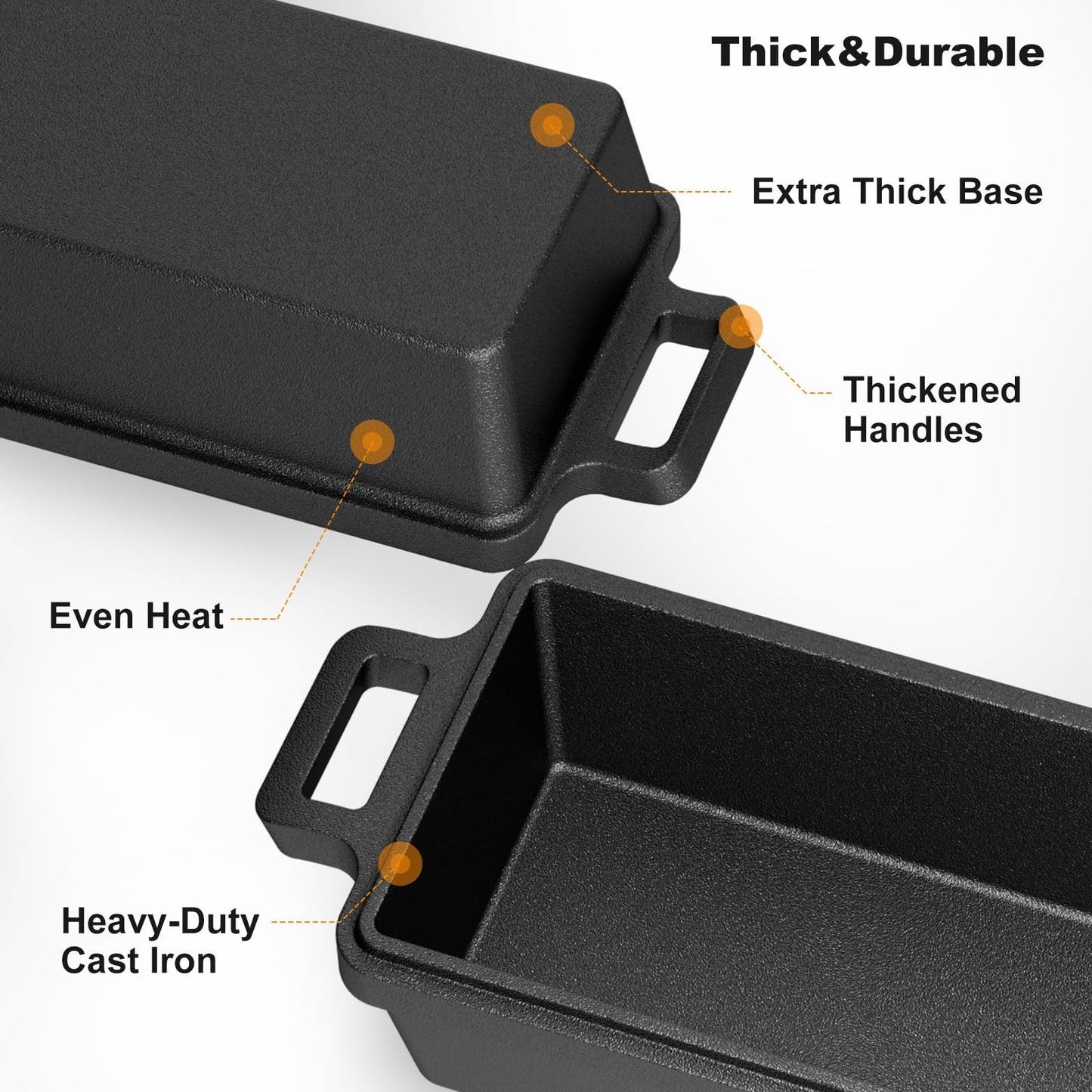 Heimekite 9×5 Inch Cast Iron Loaf Pan with Lid, bread pans for baking, 2 Piece Set | Even Heat Distribution Bread Baking Pan for Homemade Sandwich Bread, Banana Bread, Cakes, Meatloaf