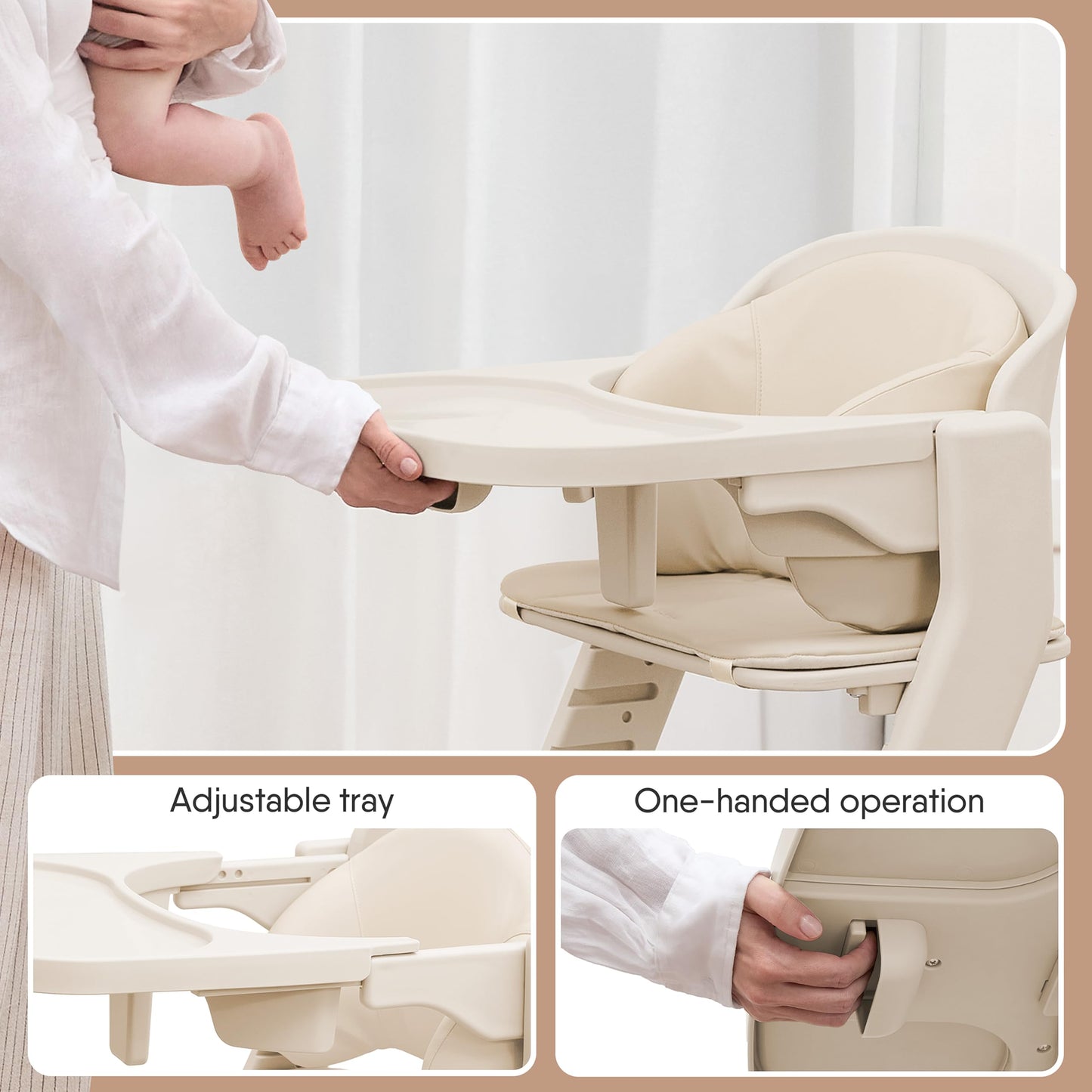 Obee Odee Full-Body Washable Baby High Chair with Soft Cushion, Adjustable for 6 Months to 220 Lb - Multifunctional and Convertible High Chairs for Babies and Toddlers -Portable and Easy Operation