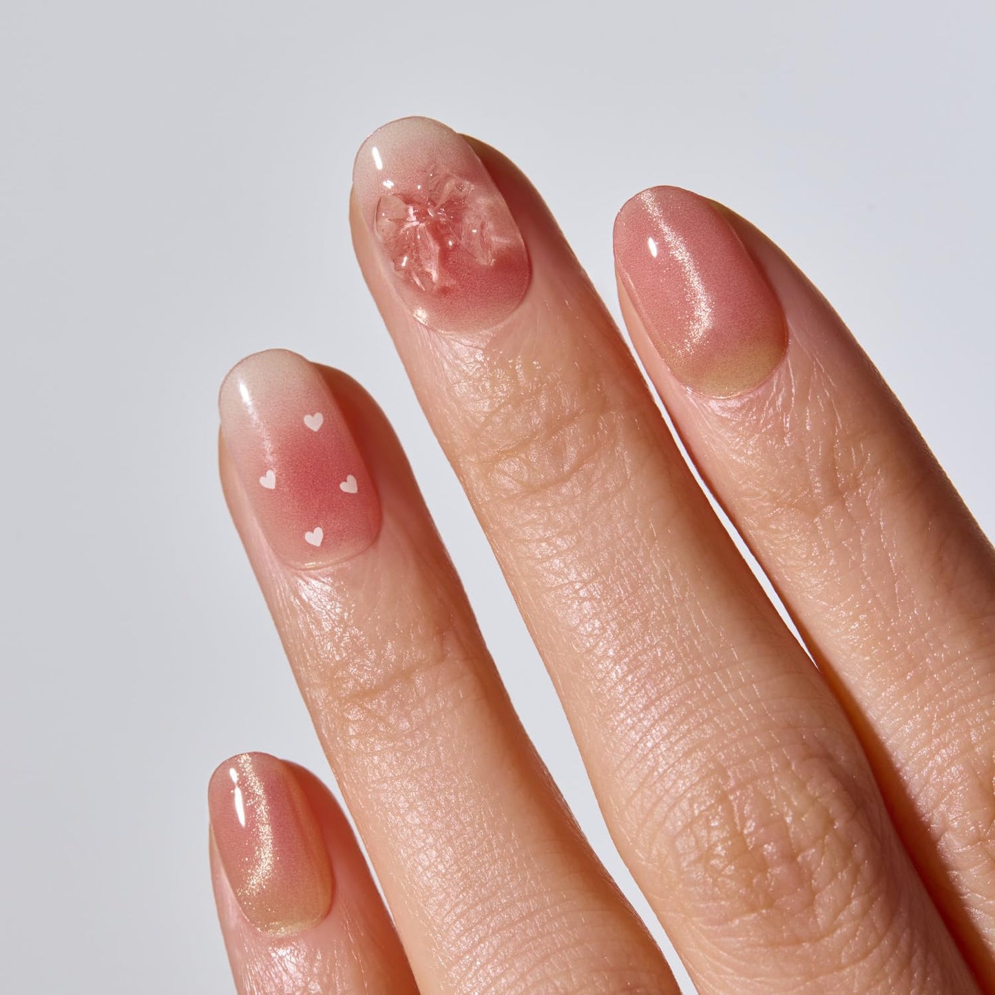 ohora Semi Cured Gel Nail Strips (N Sweet Bow) - Marble, Magnet, Pink, Gold, Works with Any Lamps, Salon-Quality, Long Lasting, Easy to Apply & Remove - Includes 2 Prep Pads, Nail File & Wooden Stick