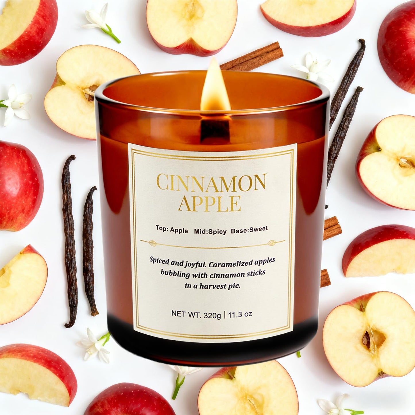 Scented Candles for Home,2 Pack Wood Wick Cinnamon Apple Scented Candles,Long Lasting Natural Soy Wax Candles with Gift Boxes,Cozy Aromatherapy Candle for Home Decor