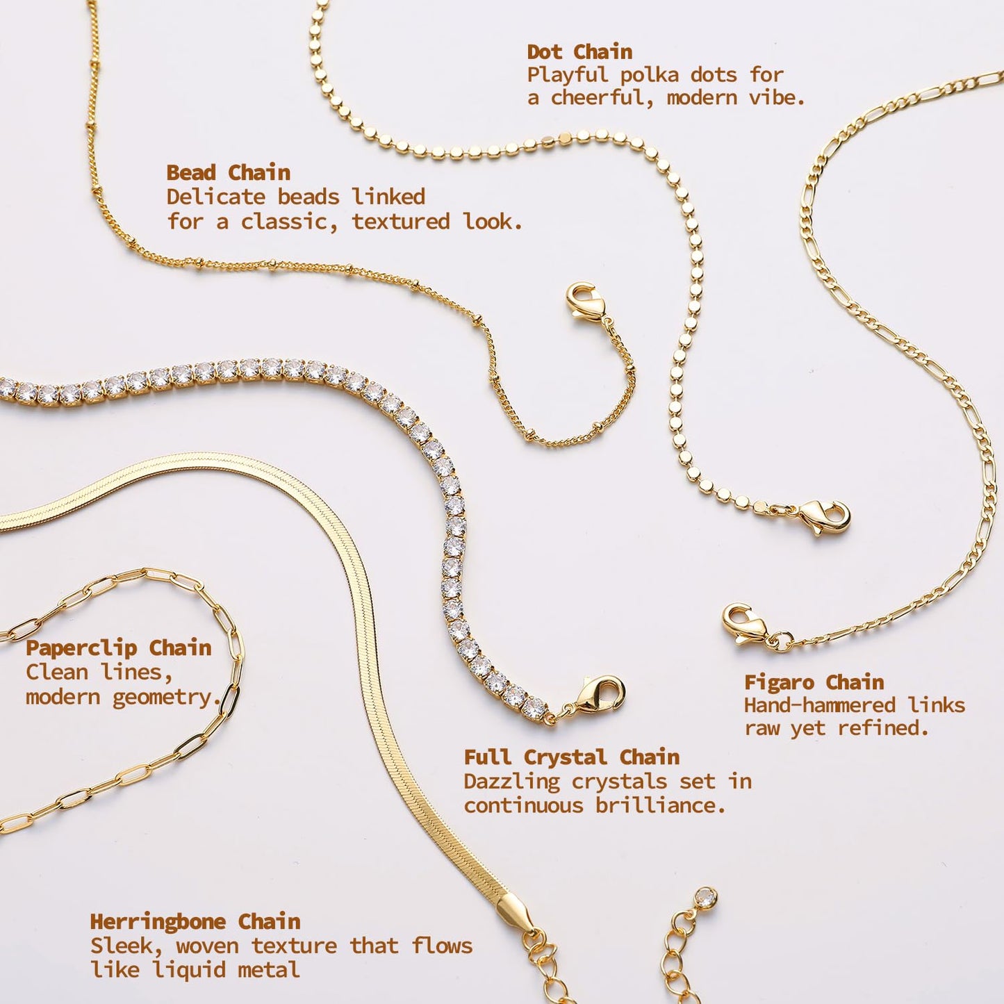 Krfy 6Pcs 16K Gold Plated Bracelets for Women Trendy, Bracelet Stack, Non Tarnish Waterproof Bracelets for Women, Paperclip Herringbone Figaro Cuban Twist Chains, Size 6.5''+2''