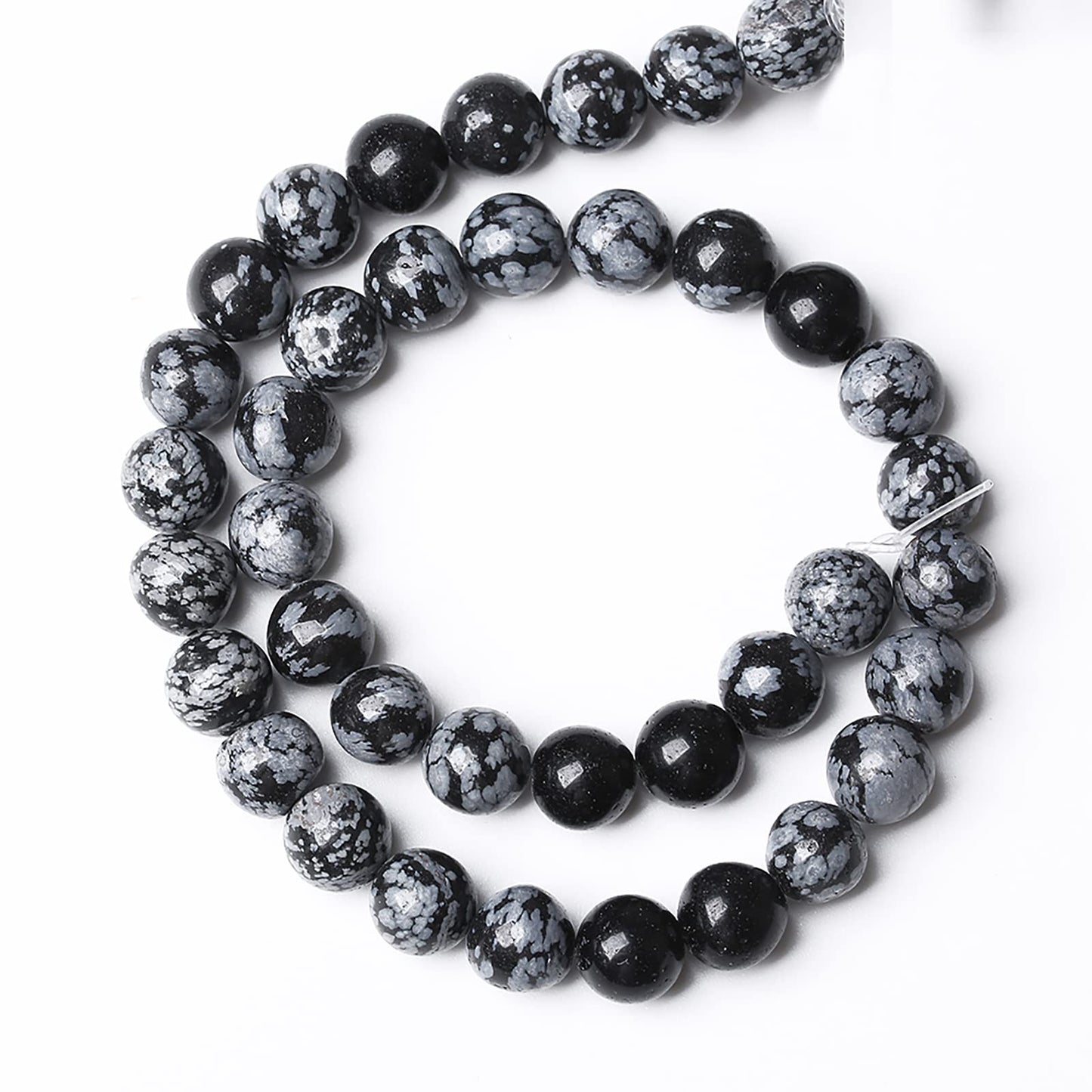 Natural Snowflake Obsidian Beads Round Loose Stone Energy Healing Gemstone Beads for Jewelry Making DIY Bracelet Necklace for Jewelry Making 8mm 45pcs
