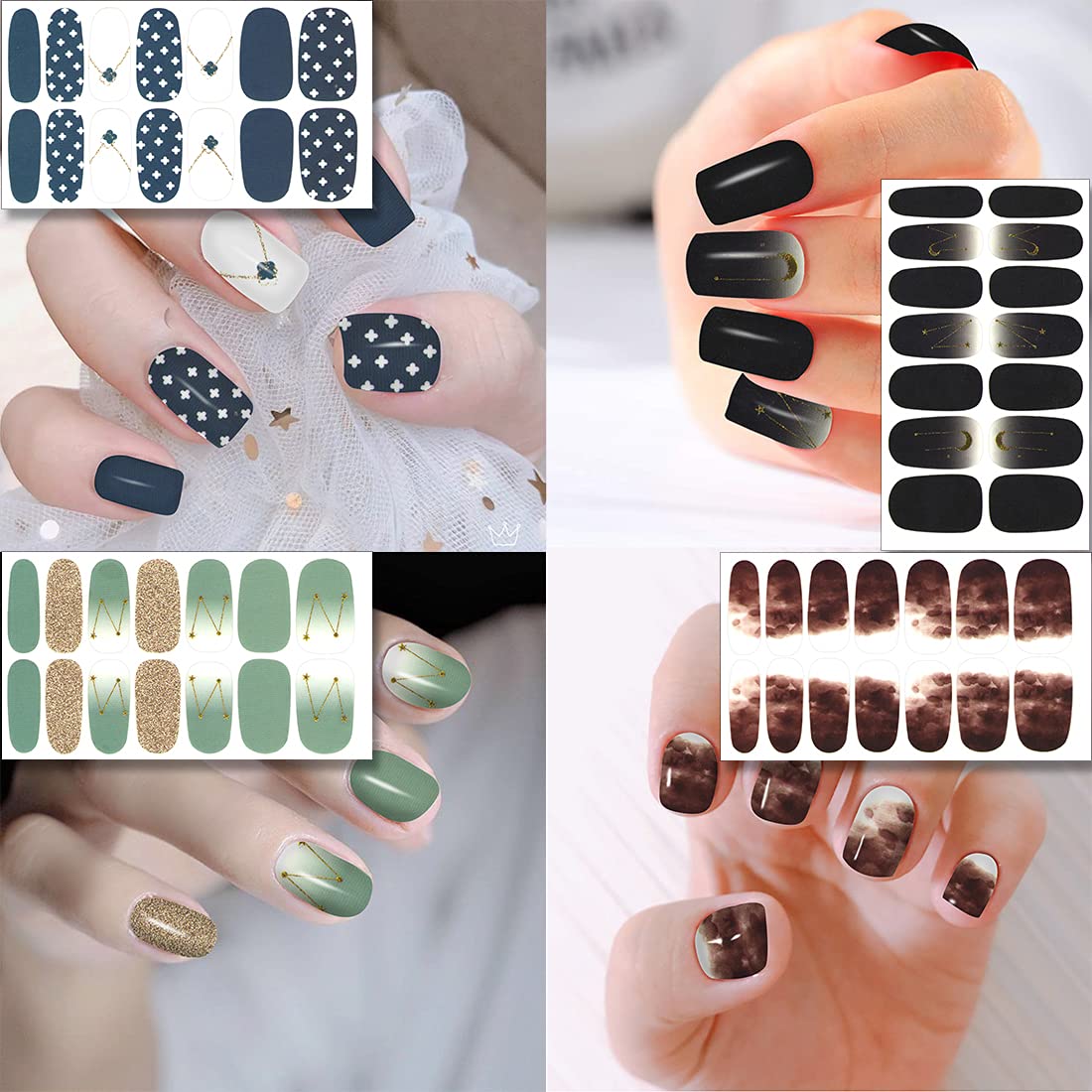 XEAOHESY 30 Sheets Glitter Nail Strips Sequin Gold foil Design Nail Polish Strips Stickers Self-Adhesive Blooming Gradient Color Nail Wraps for Women Nail Art + Nail File