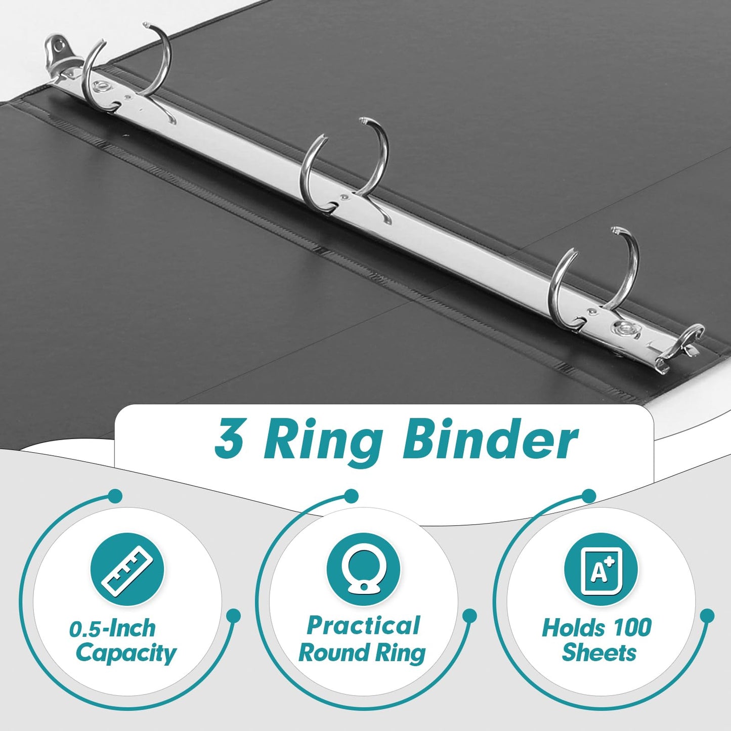 3 Ring Binder 0.5 Inch, PANDRI 12 Pack 0.5-Inch Binder Fits Letter Size 8.5'' x 11'' Paper, Versatile Binders for Office Home School, 2 Pockets, Black