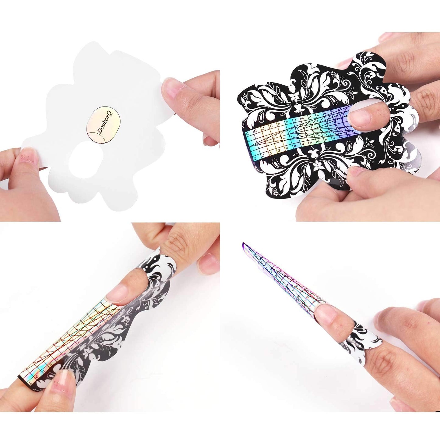 DouborQ 500PCS Acrylic Nail Forms,Nail Extension Tips,Nail Forms for Acrylic Nails,Acrylic Nail UV Gel Nail Forms Guide Stickers Nail Art Equipment for Salon