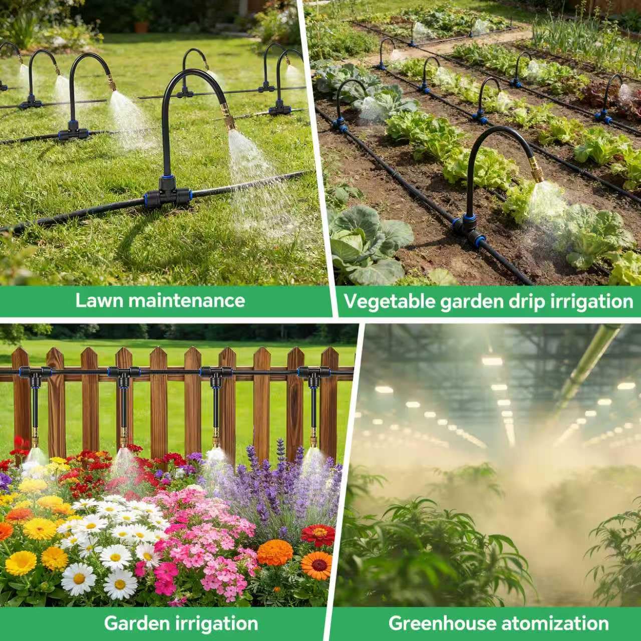 160Ft 1/4" Drip Irrigation System for Garden – 34 Adjustable Copper Nozzles, Automatic Atomizing Sprinkler System for Outdoor Plants Raised Bed, Yard, Potted Plants & Lawn