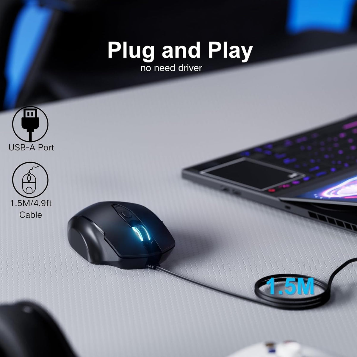 Wired Mouse, USB Mouse Wired with 6 Buttons Ergonomic Design,1.5M USB Cable Computer mice 7200DPI Optical Mice for PC Laptop, Matte Black