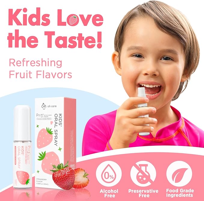 Mouth Spray for Kids Toddler Toothpaste Helper Fluoride Free Baby Toothpaste Cavity Protection Oral Care with Natural P113+ Antibacterial Peptide for Newborns to Age 6 (Original&Grape)
