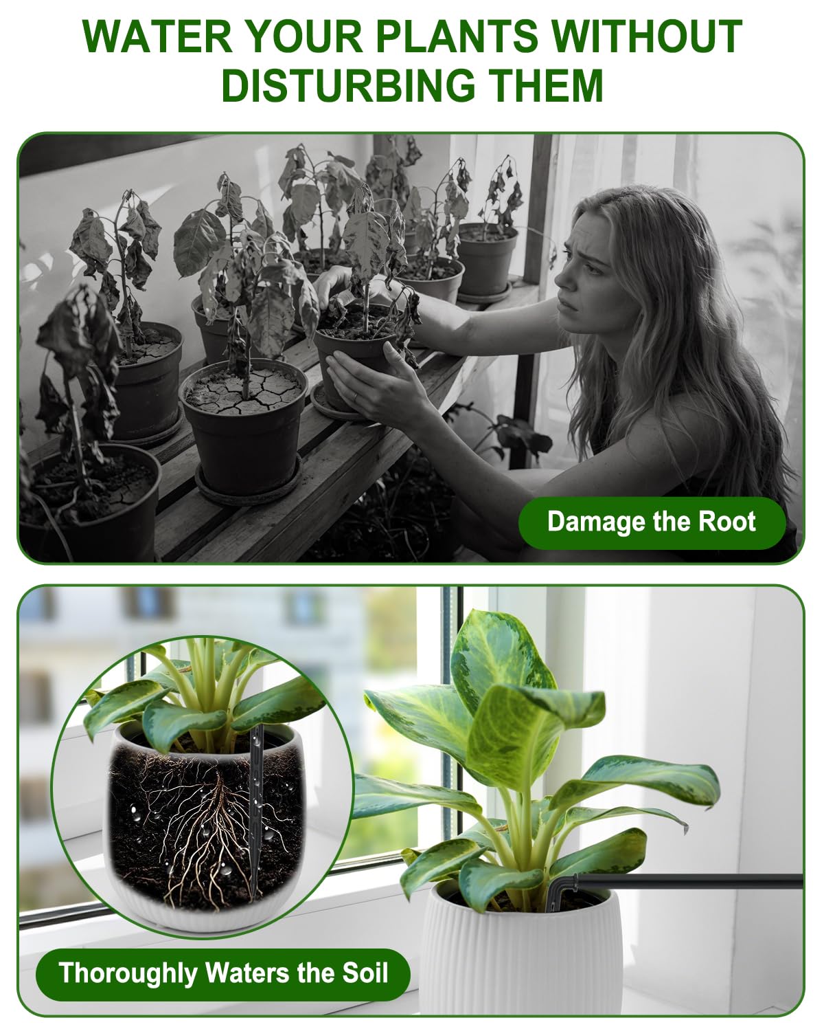 Solar Automatic Drip Irrigation System, 15 Pot Self Watering System with 2200mAh, IPX5 Waterproof, USB-C & Solar Charging, Timer Modes for Indoor/Outdoor Garden, Balcony & Patio