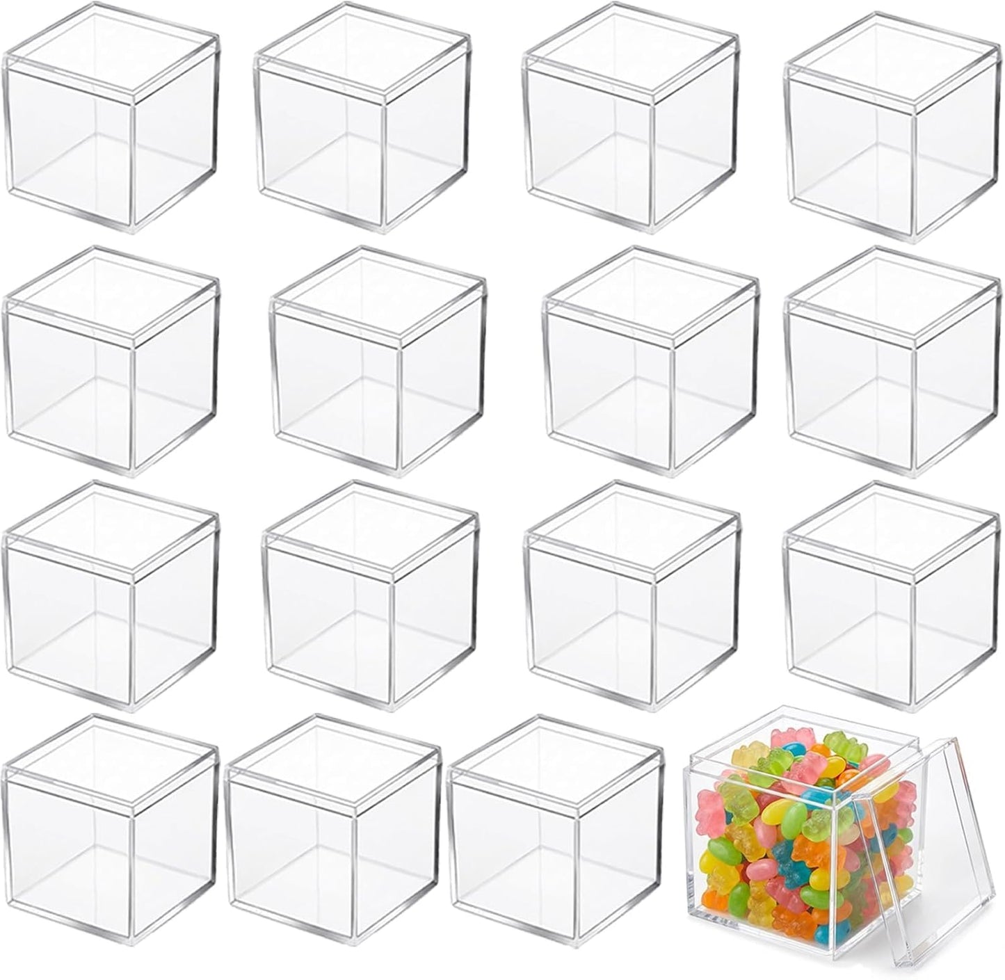 Clear Acrylic Boxes 2x2x2 Inch, Small Square Cube Storage Box with Lid - Stackable, Food-Safe Transparent Container for Candy, Gifts, Jewelry, Display & Favors (8)