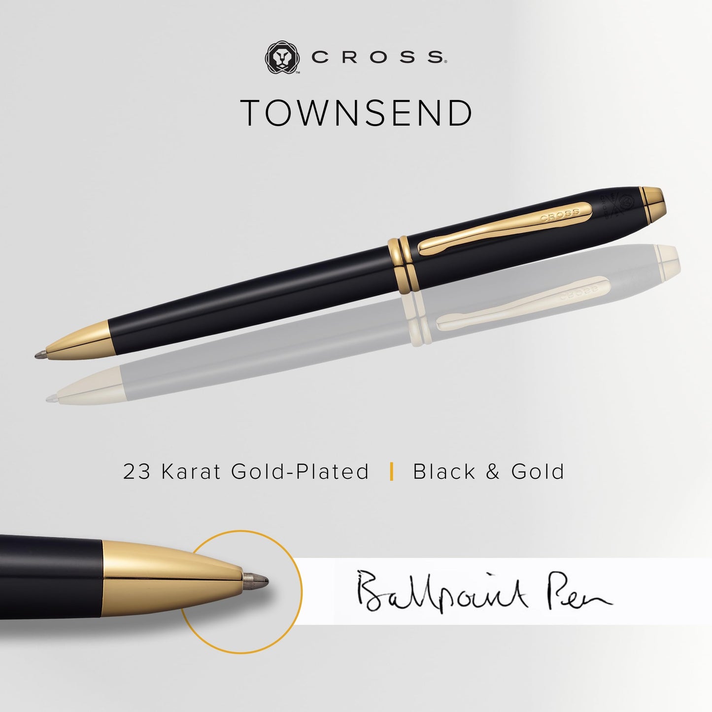 Cross Townsend Black Lacquer Ballpoint Pen with 23KT Gold-Plated Appointments (572TW) by Cross