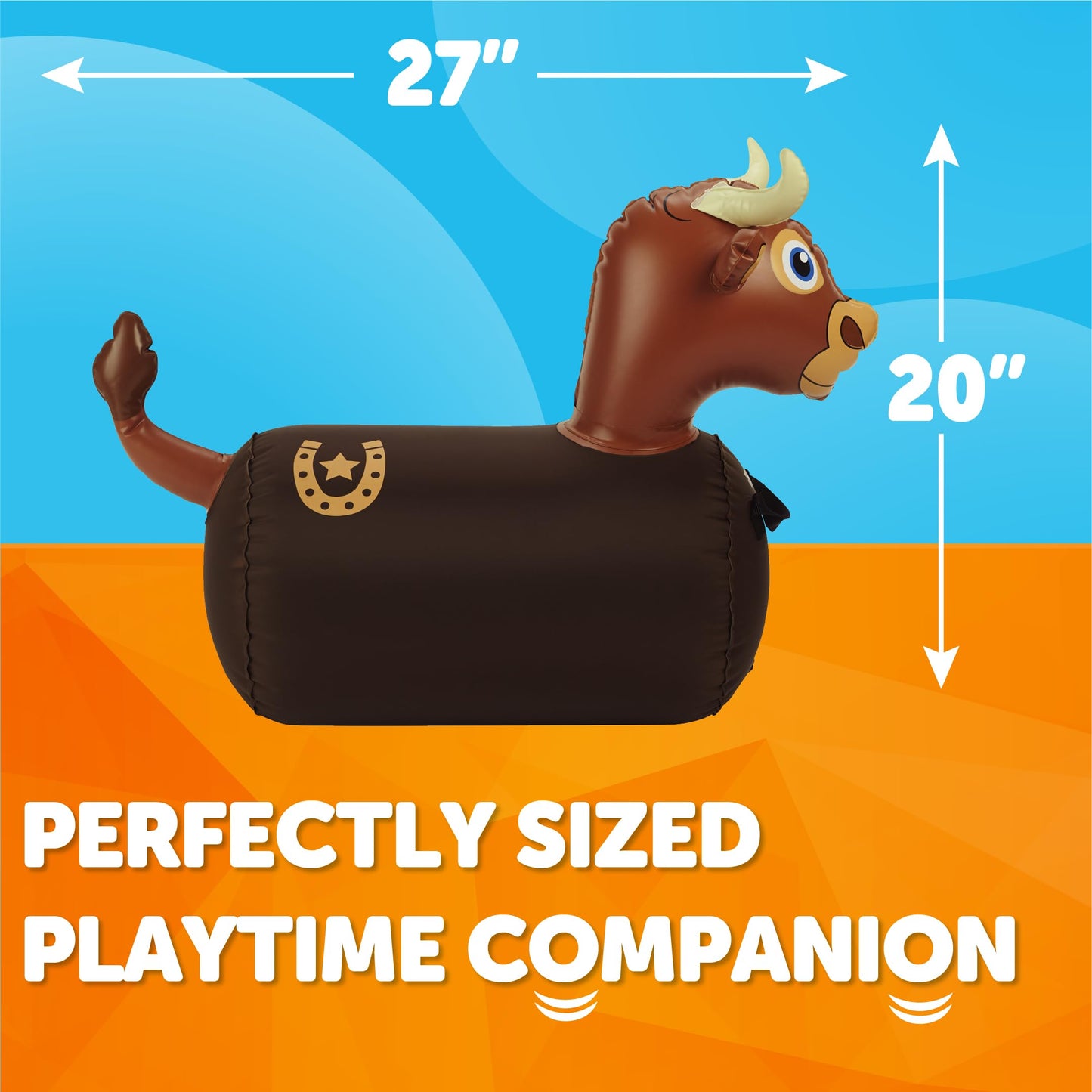 Waddle Hip Hopper Inflatable Hopping Animal Bouncer Brown Bull, Ages 2 and Up, Supports Up to 85 Pounds