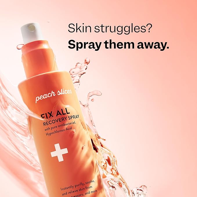Peach Slices - Fix All Recovery Spray (4 oz) - Purify, Soothe, & Relieve - Zits, Stressors, & Redness - Hypochlorous Acid Spray - Electrolyzed Water - Vegan & Cruelty Free - Korean Skin Care & Beauty