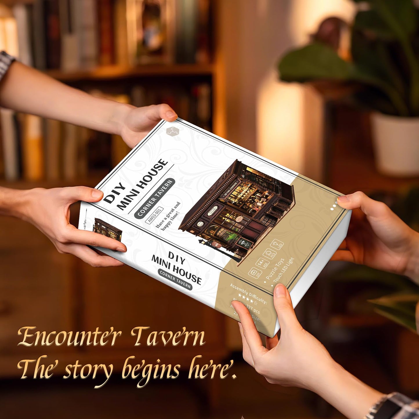FLTRXCE Corner Tavern Book Nook Kits for Adults - DIY Miniature Doll House Kit with LED Lights, 3D Wooden Puzzles, Teens & Beginners, Unique Gift for Book Nooks Lovers, Bookshelf Decor