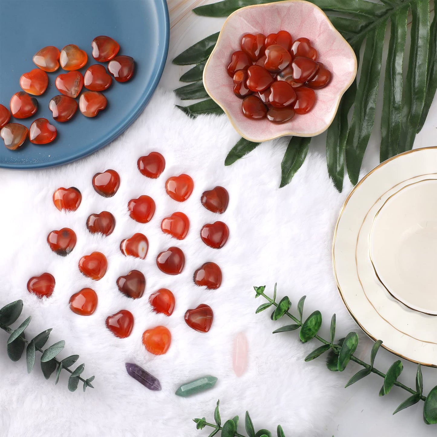 Gerrii 50 Pcs Heart Healing Stone Bulk Quartz Heart Inspirational Stones Gift for Women Love Pocket Polished Natural Energy Balancing Meditation 0.8 Inch(Red Carnelian Agate)