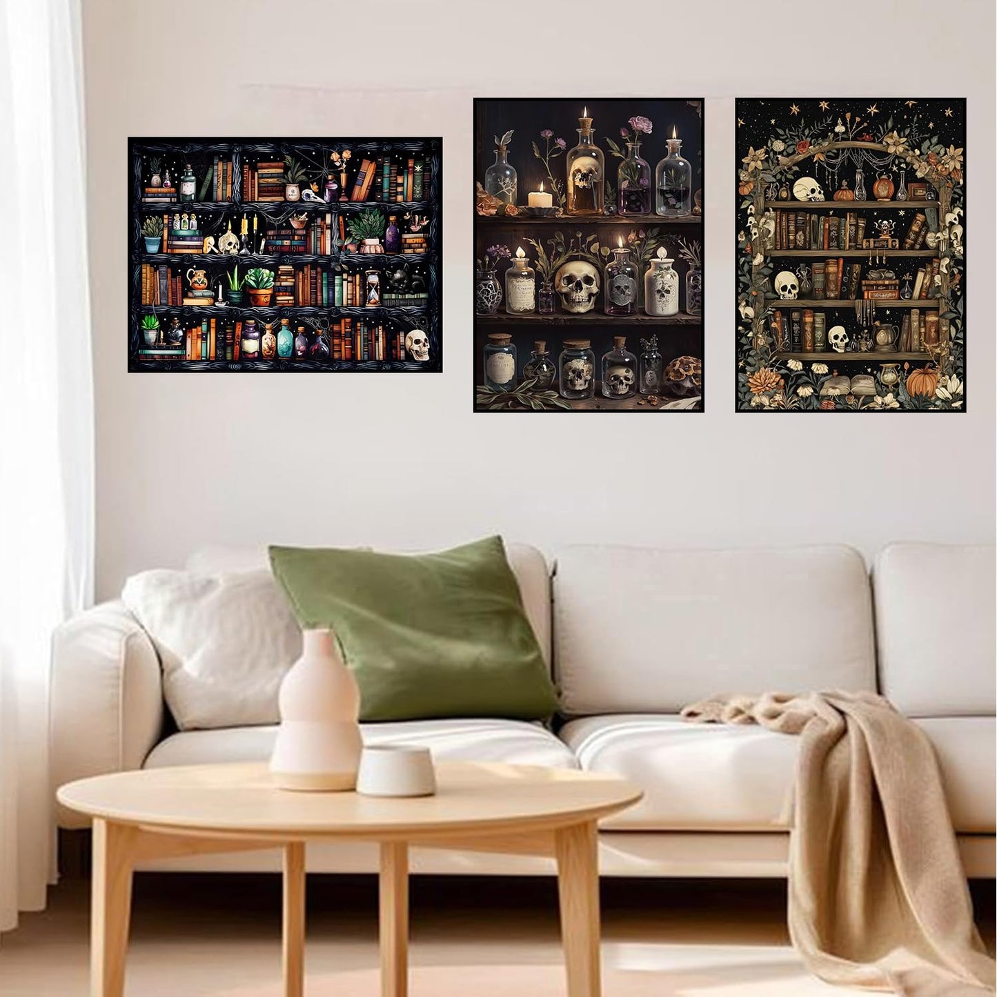 Axquilon 3 Pack Bookshelf Diamond Art Kits for Adults, Skull Diamond Painting Kits for Adults Beginner, DIY 5D Full Drill Gem Art for Home Wall Decor 12x16 inch