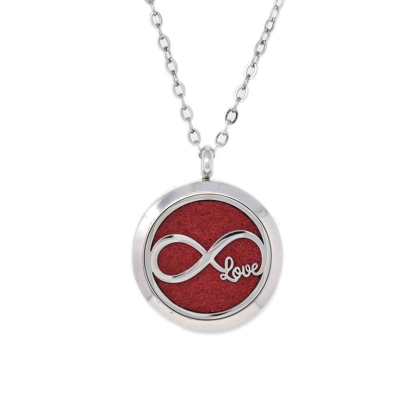 Aromatherapy Essential Oil Diffuser Stainless Steel 30MM Silver Magnetic Locket Pendant 2 Sizes Chain Necklace, Refill Pads & Diffuser Bracelet in a Velvet Bag (Love)