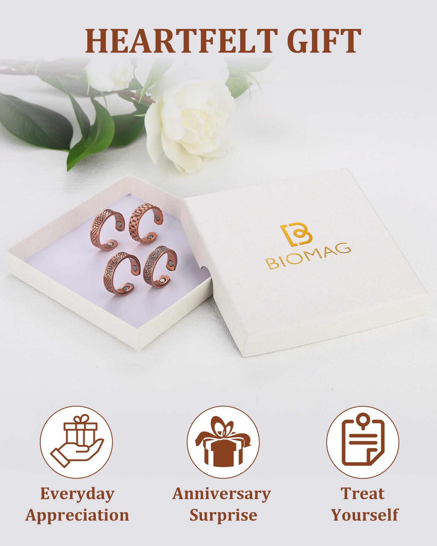 BioMag Magnetic Rings, Pure Copper Ring for Men Women, Adjustable Fingers Thumb Ring Jewelry Gift (Copper C-4Pcs)