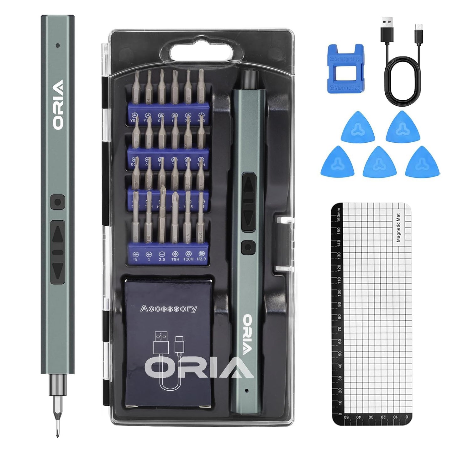 ORIA Electric Screwdriver Set, 33 in 1 Precision Screwdriver Set, Rechargeable Mini Electric Screwdriver, Portable Repair Tool Kit, LED Lights for Electronics Phone PC