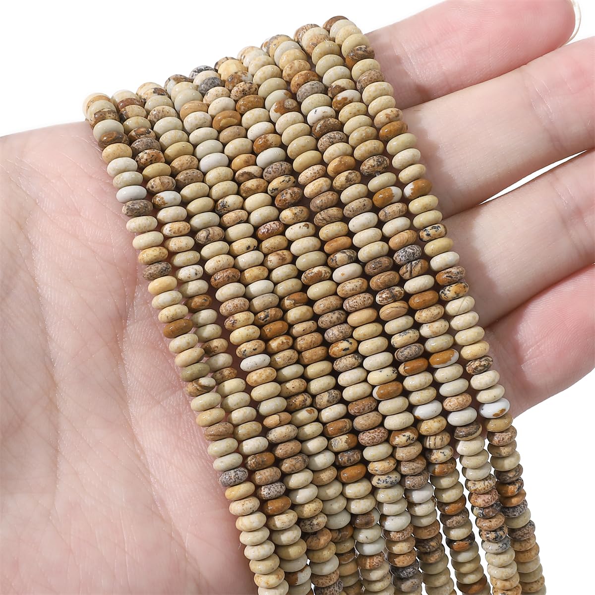BEADIA Natural Brown Picture Disk Stone Beads 4x2mm 160pcs Rondelle Loose Semi Gemstone Beads for Jewelry Making Design