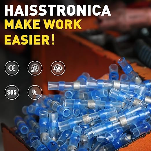 Haisstronica 260PCS Waterproof Heat Shrink Wire Connectors - Self Solder, Marine & Stereo (20Yellow, 60White, 90Red, 90Blue) Solder Sleeve