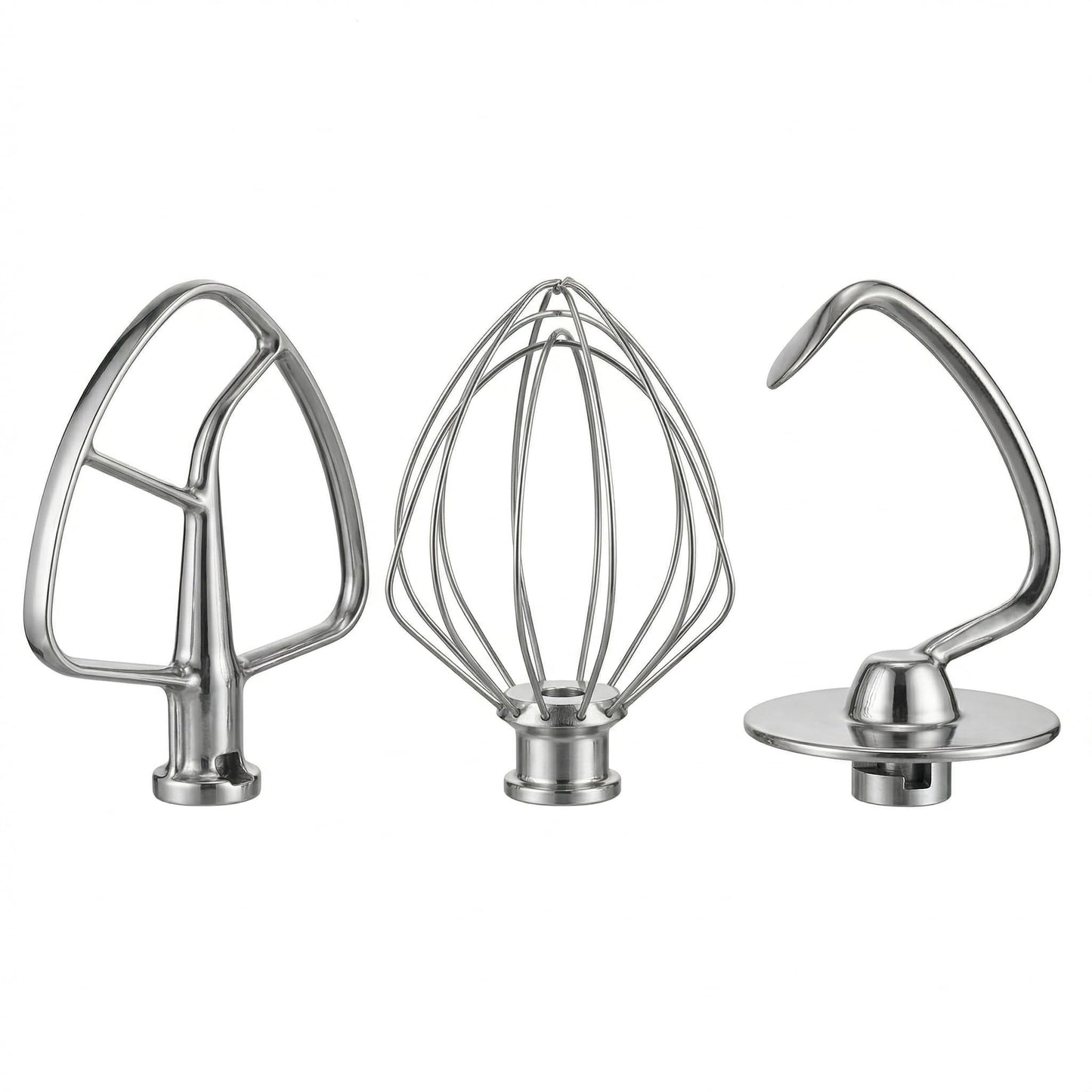 Guiyint Stainless Steel 3 Piece Mixer Attachments Kit – Replacement for KitchenAid Tilt-Head & Bowl-Lift Stand Mixers (4.5, 5, 6 Quart) – Includes Dough Hook, Flat Beater, 6-Wire Whisk