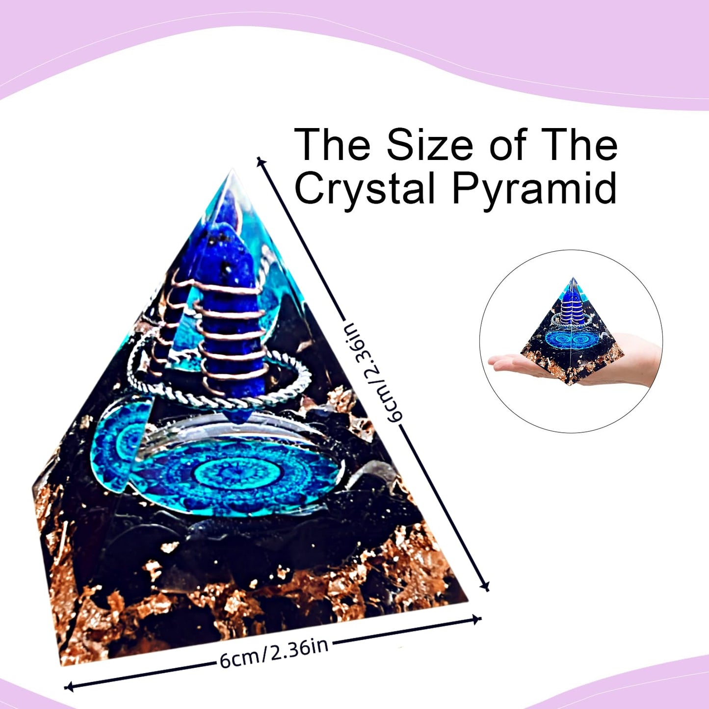 Saefheled Crystal Column Orgone Pyramid,Natural Energy Obsidian&Lapis Lazuli Orgonite Crystal Healing Pyramid,for Reduce Stress, Balance Chakra,Meditation Attract Luck,Accumulate Wealth&Health(6cm)