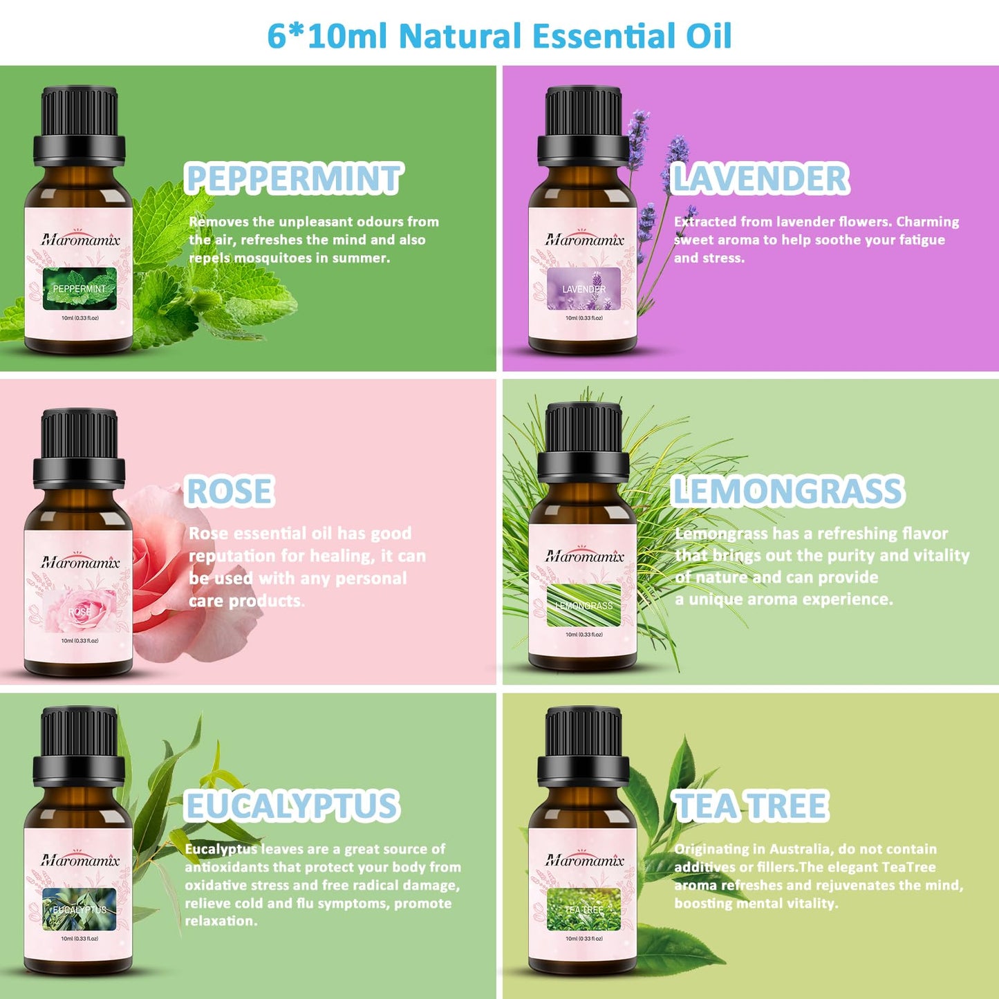 Oil Diffuser & Essential Oils Set - Oil Diffuser 150ml with 6 Essential Oils Set, Aromatherapy Cool Mist Oil Diffusers for Essential Oils, Auto Shut-Off，7 Colors Night Light,Gifts for Mom