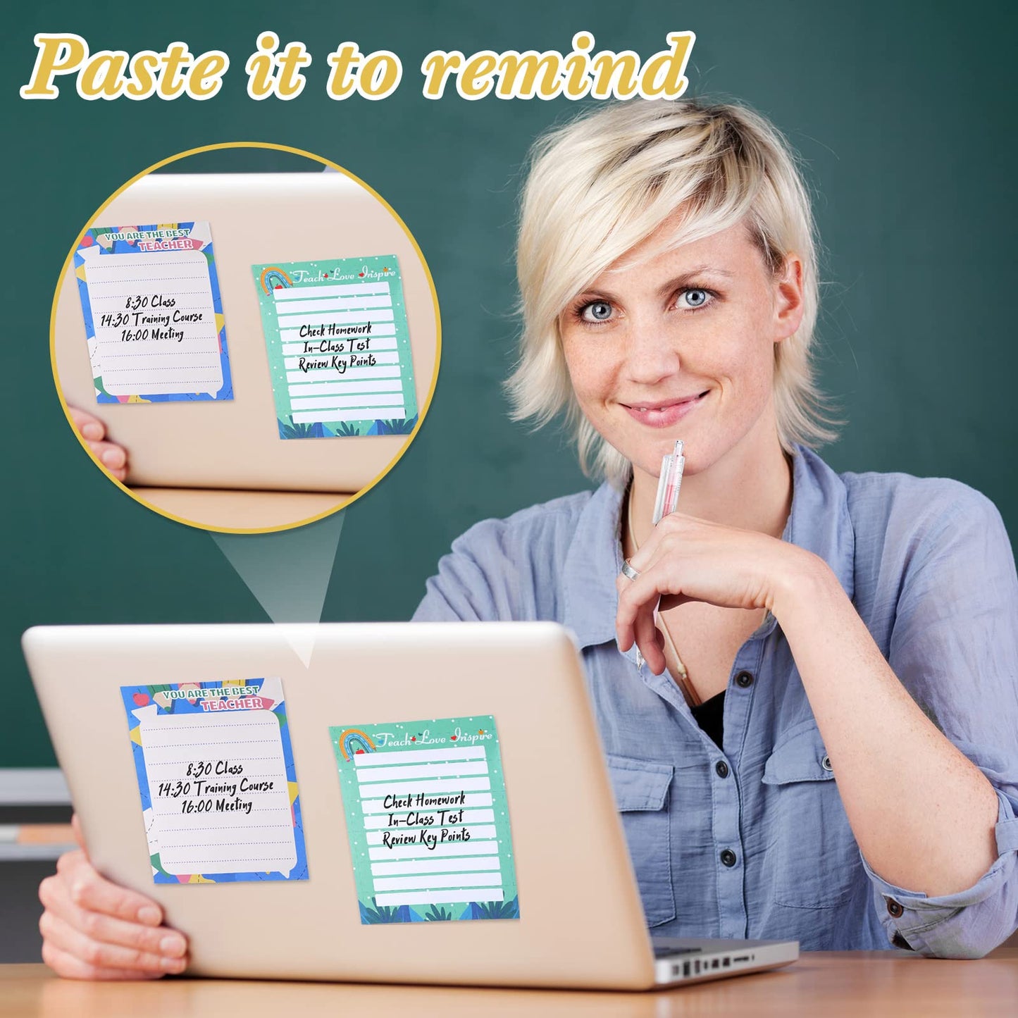 Lincia 24 Pcs Teacher Appreciation Gifts Bulk, Teacher Notepad with Pens Set Sticky Notes 30 Sheets Memo Pad for Graduation Gift, Thank You Gifts for School Office Supplies(Stylish Style)