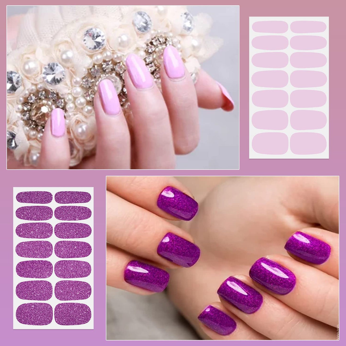 DANNEASY 24 Sheets Solid Color Nail Polish Strips Glitter Nail Wraps Gel Nail Strips Self Adhesive Nail Polish Stickers for Women Fingernails Nail Art Accessories with Nail File, Cuticle Stick
