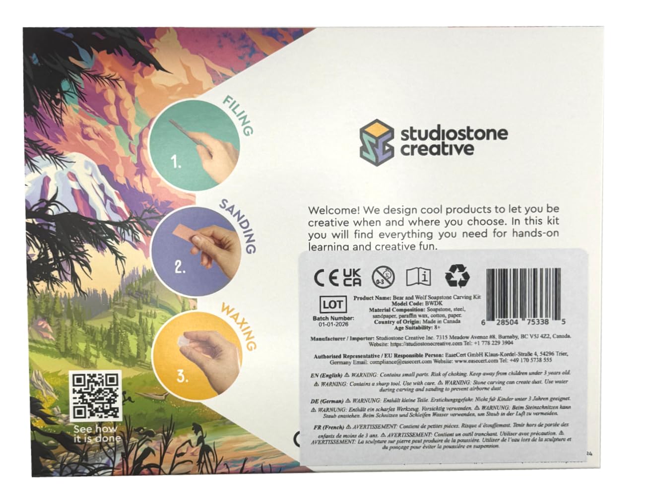 STUDIOSTONE CREATIVE DIY Arts & Crafts Carving Kit Kids Adults Bear & Wolf Sculpture Soapstone