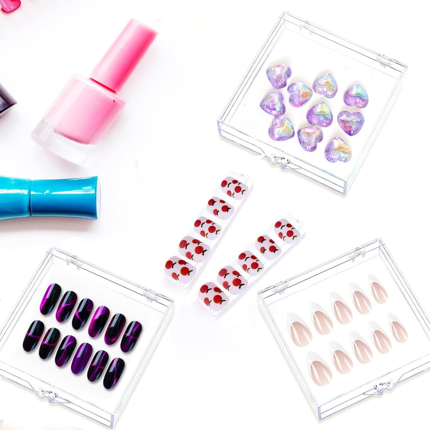 30 Sets Press on Nail Box Nail Display Case Artificial Nail Display Storage Box with 60 Pcs Adhesive Double Sided Tape Press On Nail Packaging for Nail Salon (Clear, 2.76 x 2.76 inch)