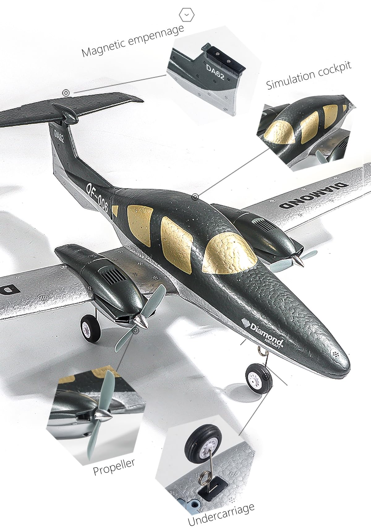 OTXKOO RC Plane Remote Control Airplane RTF 2 Chanel Radio Control Diamond Airpcraft for Beginners Wingspan 550mm (2 Batteries)