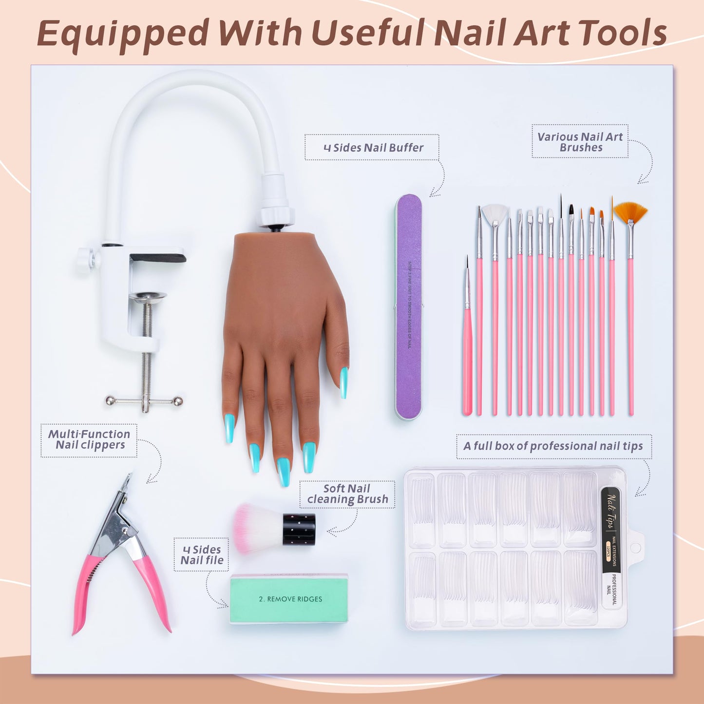 Veikmv Practice Hand for Acrylic Nails,Silicone Nail Practice Kit for Hands,with Flexible Bendable Fingers,Nail Art Gel Polish Practice, Manicure Supplies for Beginners