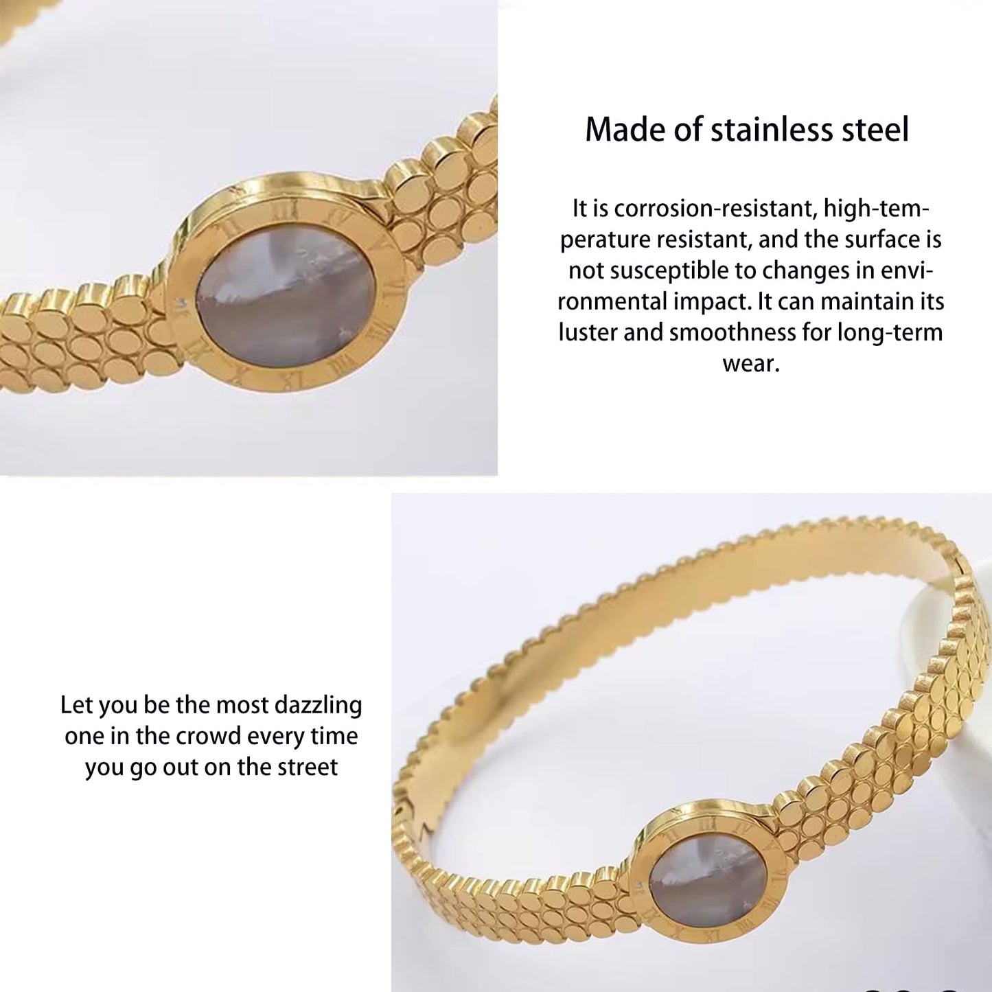 Vbvbip 18K Gold Plated 316L Stainless Steel Bracelets Bangle Collection - 12 Unique Designs + Matching Diamond-Accent Titanium Steel Chain, Gift for Women