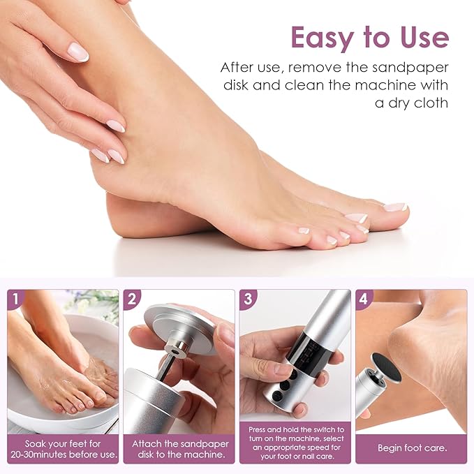 COSCOSY Electric Callus Remover for Feet, Professional 9-Speed Adjustable Foot File Rechargeable Portable 2-in-1 Dead Skin Exfoliator & Nail Grinder Kit Lightweight for Home Pedicure (Silver)