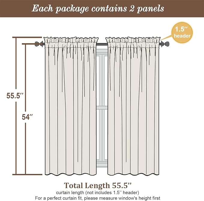 Chyhomenyc Taupe Sheer Curtains 54 Inch Long 2 Panels, Light Filtering Rod Pocket Voile Short Curtains Drapes for Living Room Bedroom Small Windows, 42Wx54L Inches