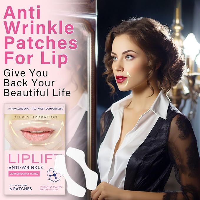Anti Wrinkle Patches for Lip, Smile Line Patches, Overnight Smoothing Anti-Wrinkle Face Patches for Smile Line & Lip Area, 6 Pcs