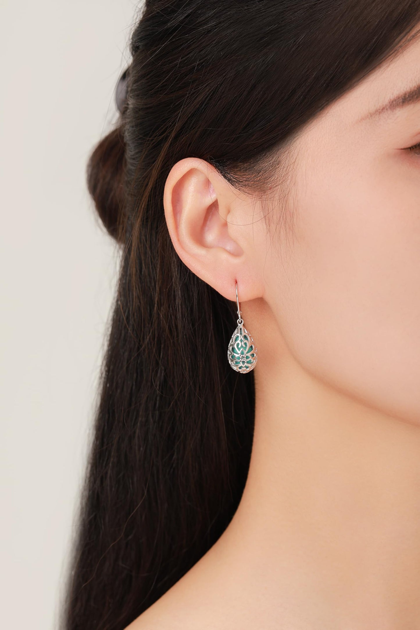 Teardrop Turquoise Jewelry for Women-Genuine Turquoise Leverback Earring 925 Sterling Silver Dangle Drop Earrings Vintage Gifts for Valentine/Mother's Day/Christmas